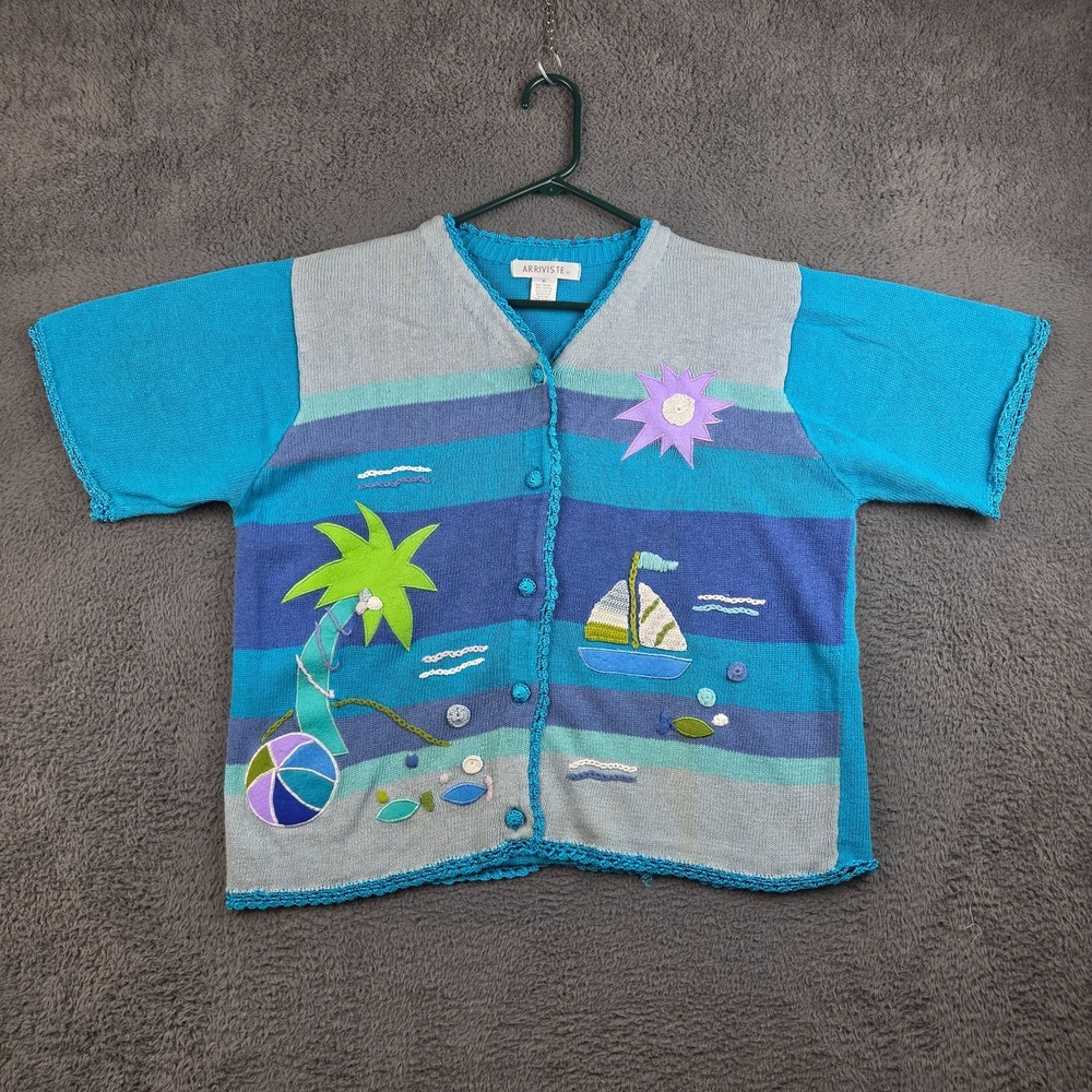 Vintage Cardigan Sweater Women's Extra Large Short Sleeve Beach Tropical 90s